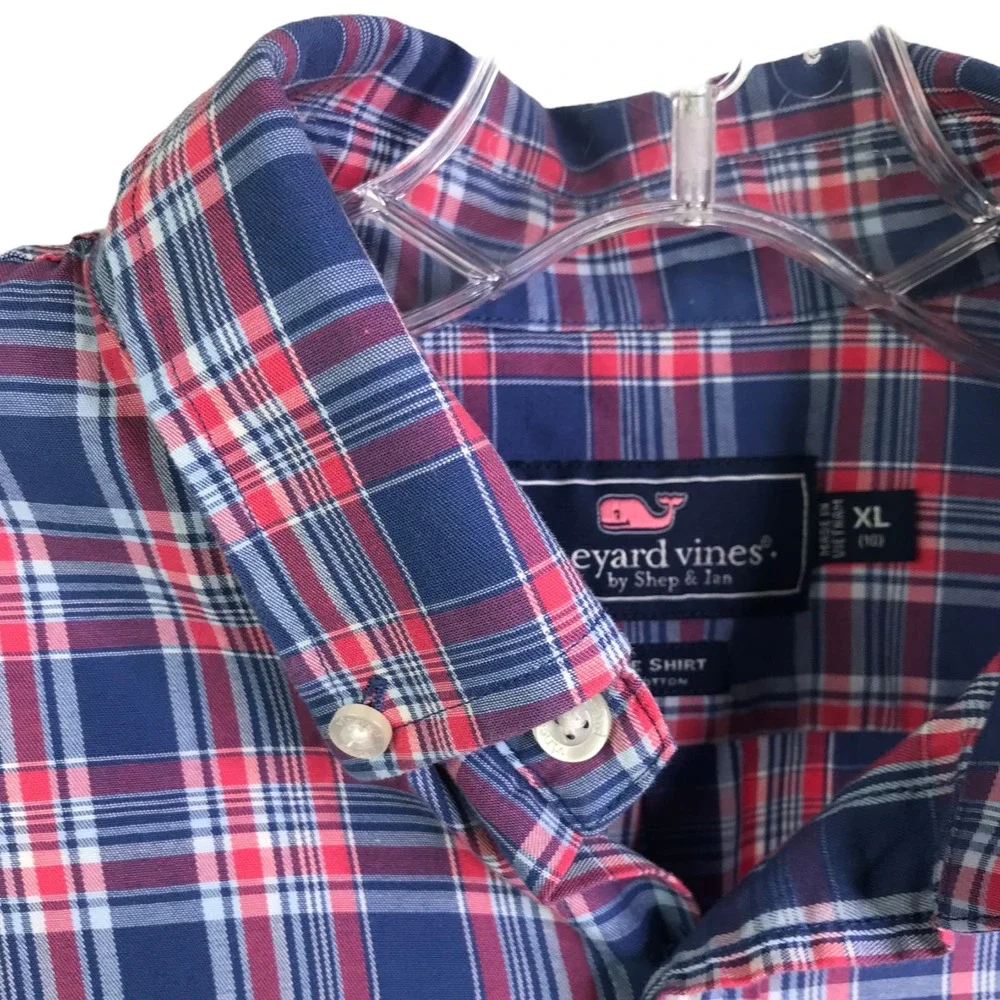 Vineyard Vines By Shep & Ian Boy's Whale Shirt‎ Multicolored Check Plaid Sz XL